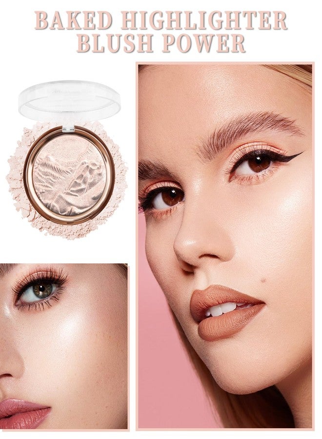 LYSdefeu Baked Highlighter Blush Palette-Champagne Rose Face Highlighter,Shimmer Glitter Diamond Highlighting Eyeshadow Palette for Face Body Cheek,Mother's Day Makeup Gift for Women,0.38 Oz-Dawn Glow - Image 2