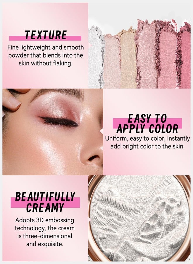 LYSdefeu Baked Highlighter Blush Palette-Champagne Rose Face Highlighter,Shimmer Glitter Diamond Highlighting Eyeshadow Palette for Face Body Cheek,Mother's Day Makeup Gift for Women,0.38 Oz-Dawn Glow - Image 3