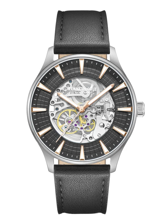 Kenneth Cole New York Kenneth Cole New York 43.5mm Automatic Men's Watch with Black Dial & Black Genuine Leather Strap