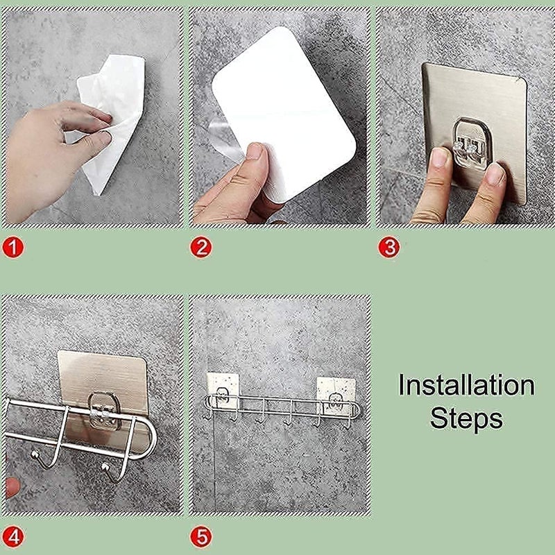 QUPET Metal Bathroom Wall 8 Hooks Magic Sticker-Self Adhesive Rail Hook Bar for Kitchen, Utensil Rack Kitchen Hanger Load Capacity Up to 5 Kg Hook Hanging for Cloths(8 Hooks-Black) - Image 4