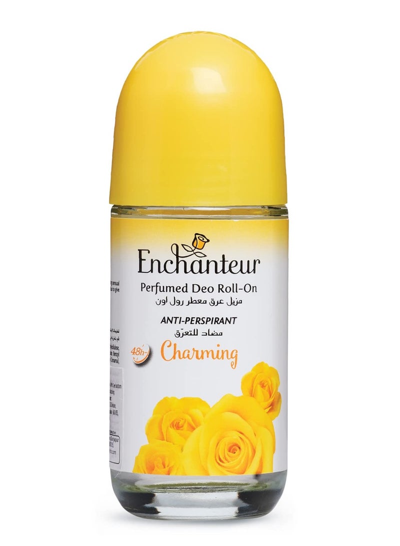Enchanteur Charming Roll On Romanced with Flowers Long Lasting Fragrance Odour Protection Bulgarian Roses Muguets Cedarwood Extracts 50ml - Image 1