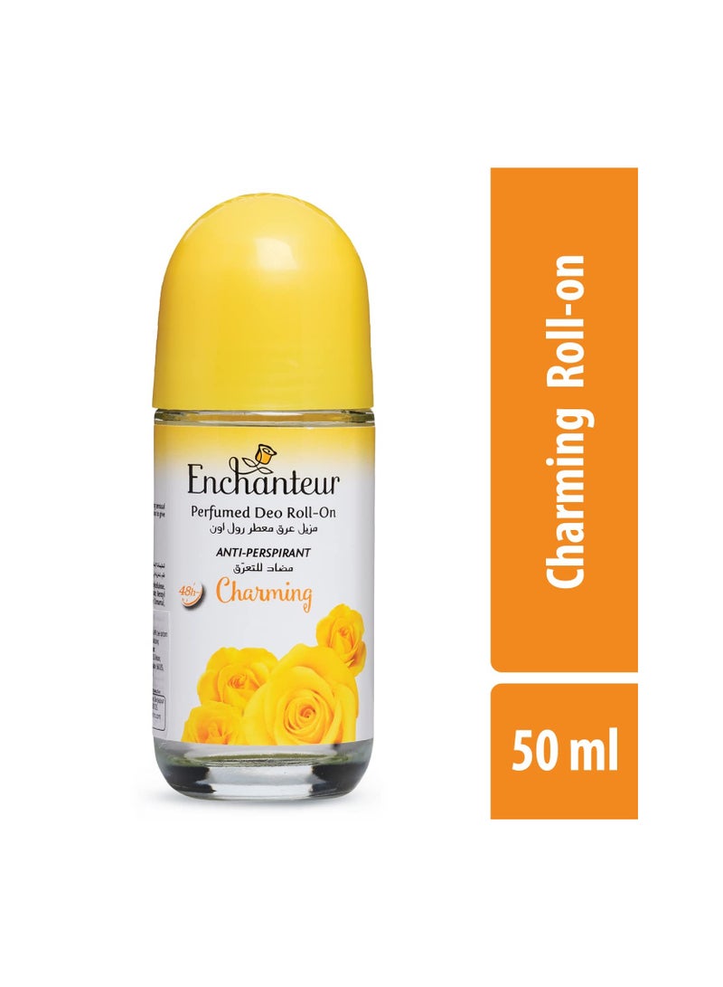 Enchanteur Charming Roll On Romanced with Flowers Long Lasting Fragrance Odour Protection Bulgarian Roses Muguets Cedarwood Extracts 50ml - Image 2