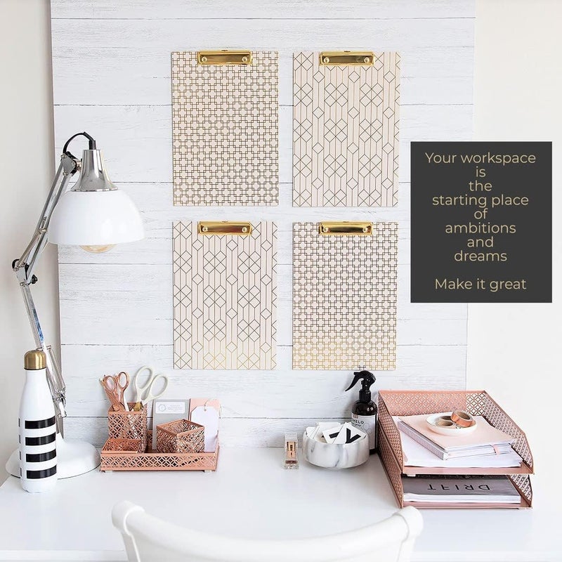 Blu Monaco Office Supplies Rose Gold Desk Accessories for Women-6 Piece Interlocking Stylish Desk Organizer Set- Pen Cup, 3 Accessory Trays, 2 Letter Trays-Rose Gold Paper Tray Holder - Image 2