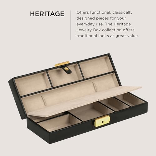 Wolf Designs WOLF Heritage Safe Deposit, Black - Seven Jewelry Compartments, One Ring Roll & One Watch Compartment - Includes Lock & Key - Image 2