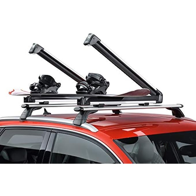 rayihni 4M0071129 Holder, Basic Carrier, roof Luggage T-Slot Support Bars, for up to 4 Pairs of skis or up to 2 Snowboards, Without Pull-Out Function, Silver