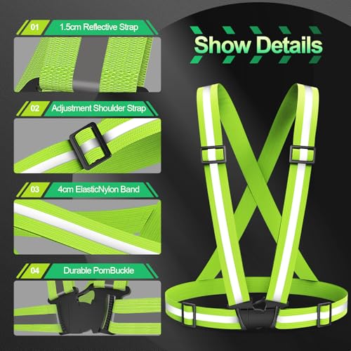 Ghzaocu 2 Packs Reflective Vest Running Gear High Visibility Reflective Running Gear Adjustable Elastic Safety Vest for Night Jogging Biking Walking or Dog Walking Running Vest for Men Women Children - Image 3