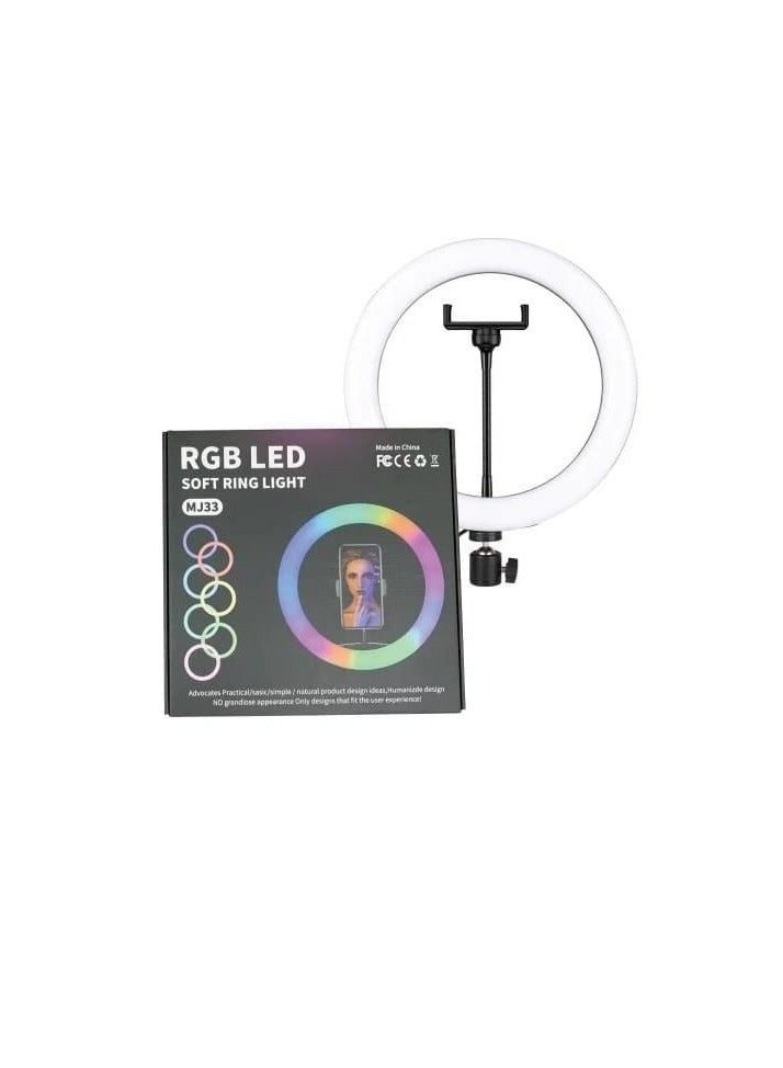 هوميفا إضاءة حلقية ناعمة بتقنية LED RGB من MJ33 مع حامل للهاتف، ومقبس USB، وزاوية قابلة للتعديل، وحامل، مثالية للتصوير الفوتوغرافي والفيديو والبث المباشر. - Image 3