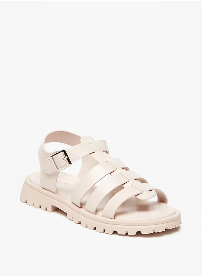 ميسي Girls Solid Open Toe Sandals With Buckle Closure