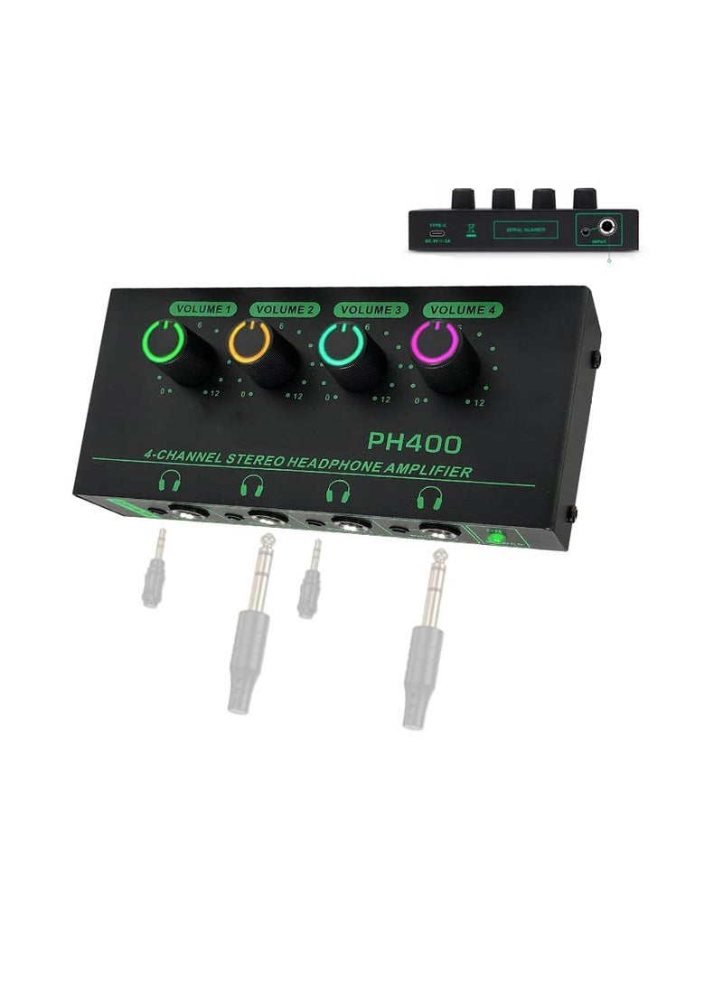KASTWAVE Headphone Amplifier, Guitar Headphone Amp Stereo Splitter Mixer Mini Amplifier for Speakers Home Desktop 4 Channel 4 in 1 Metal Audio with 1/4In and 3.5mm TRS Ports - Image 1
