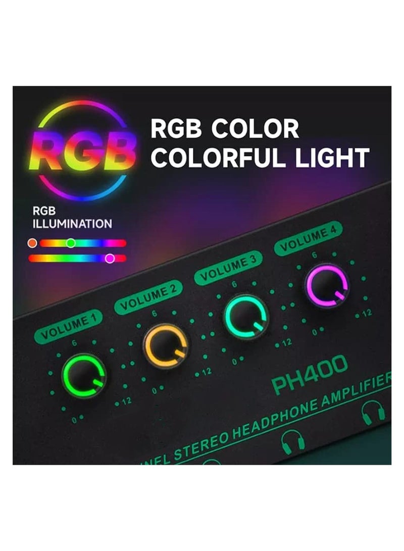 KASTWAVE Headphone Amplifier, Guitar Headphone Amp Stereo Splitter Mixer Mini Amplifier for Speakers Home Desktop 4 Channel 4 in 1 Metal Audio with 1/4In and 3.5mm TRS Ports - Image 2