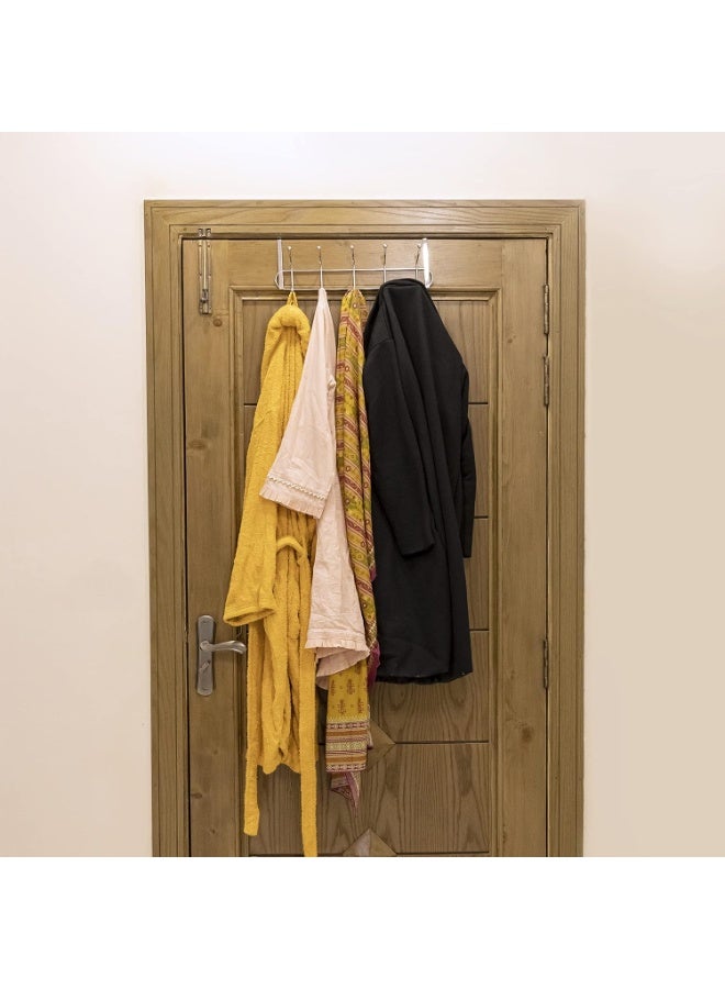 3 قطعه من شماعة معاطف بخمس خطافات تُعلق على الباب – علاقة باب ثقيلة مطلية بالكروم للمعاطف والمناشف والقبعات – منظم تعليق مقاوم للصدأ – بدون حفر - Image 5