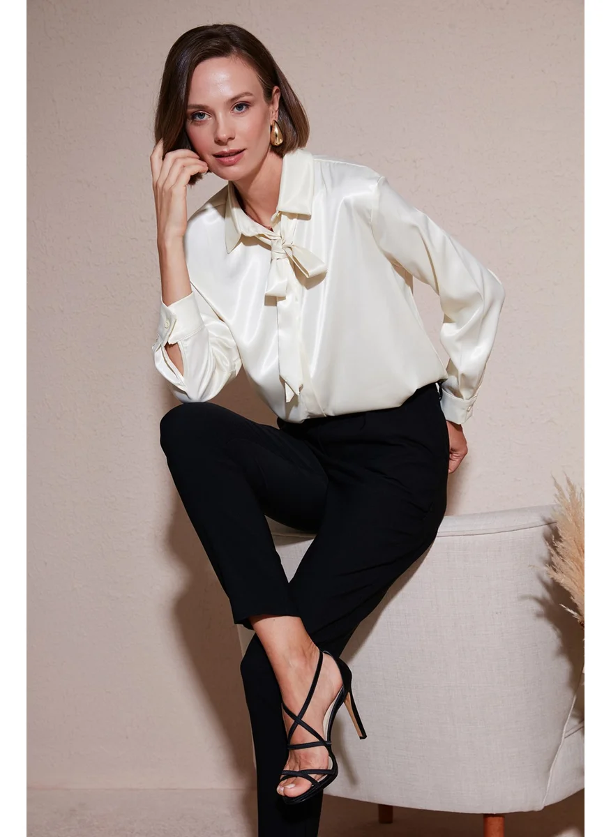 Lela Regular Fit Tie Detail Satin Shirt Women's Shirt 611GO00159