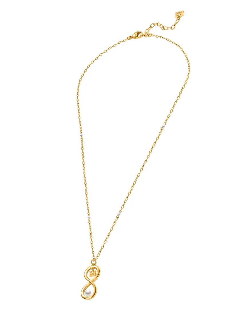 ESCADA Emma Necklace for Women Infinite Symbol Pendant, Luminous Pearl, Miniature Logo, Modern Elegance