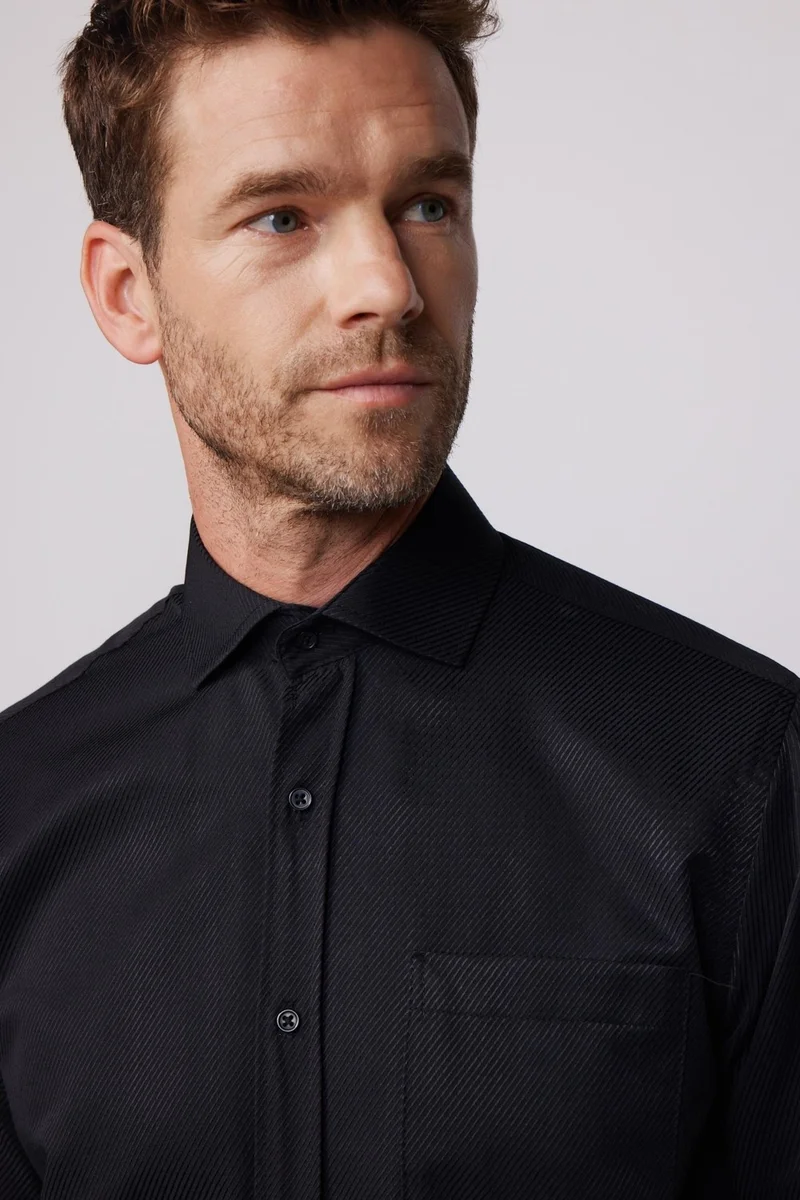 تودورس Classic Fit Cotton Easy-Iron Dobby Men's Black Shirt