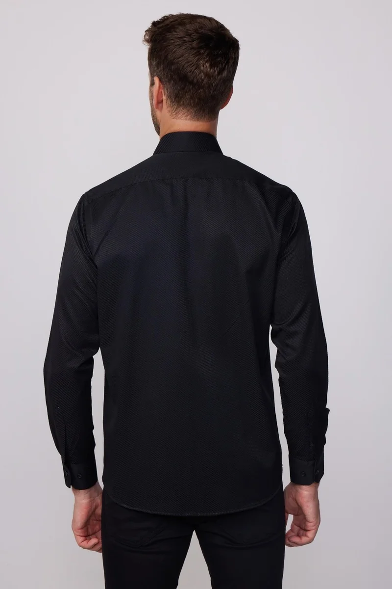 تودورس Classic Fit Cotton Easy-Iron Dobby Men's Black Shirt