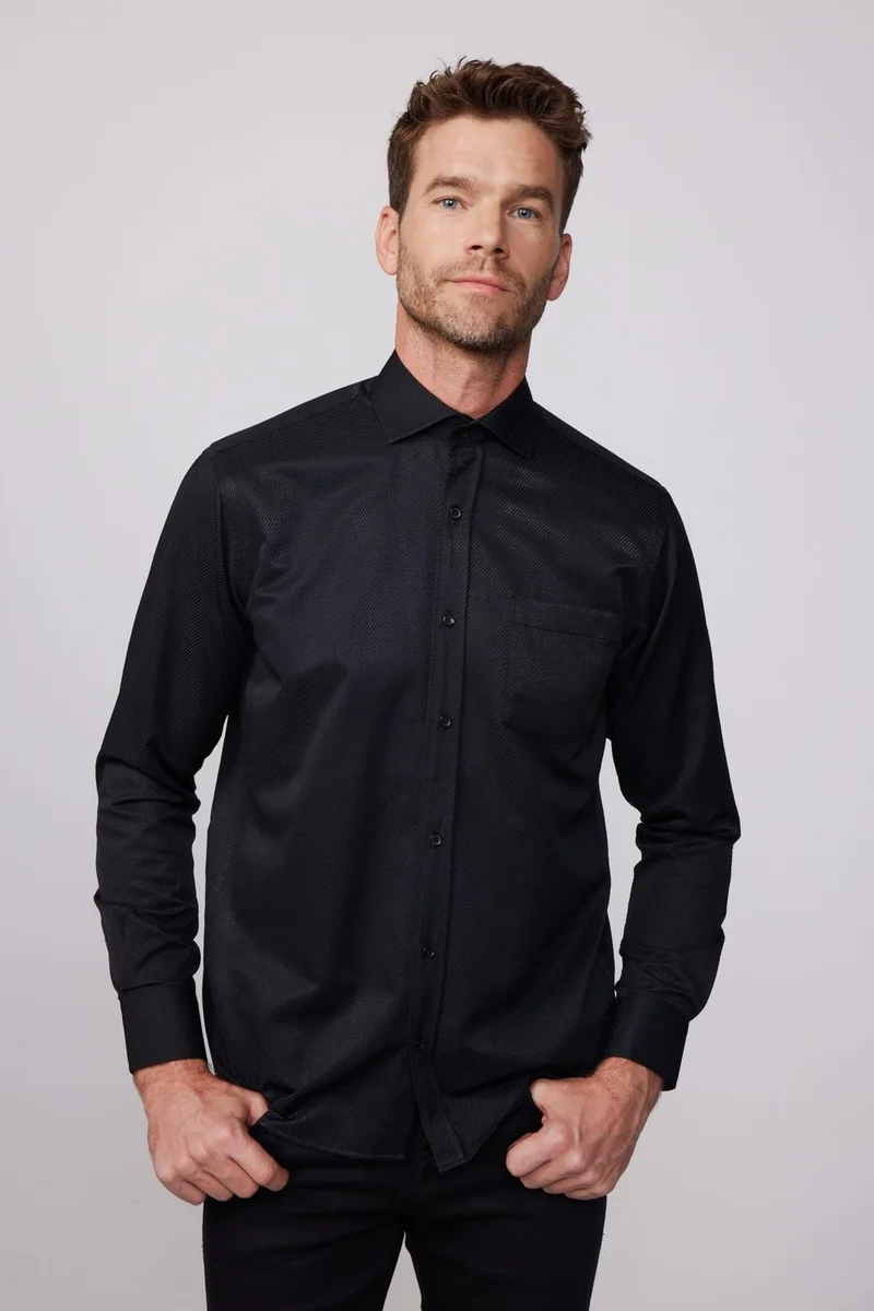 تودورس Classic Fit Cotton Easy-Iron Dobby Men's Black Shirt