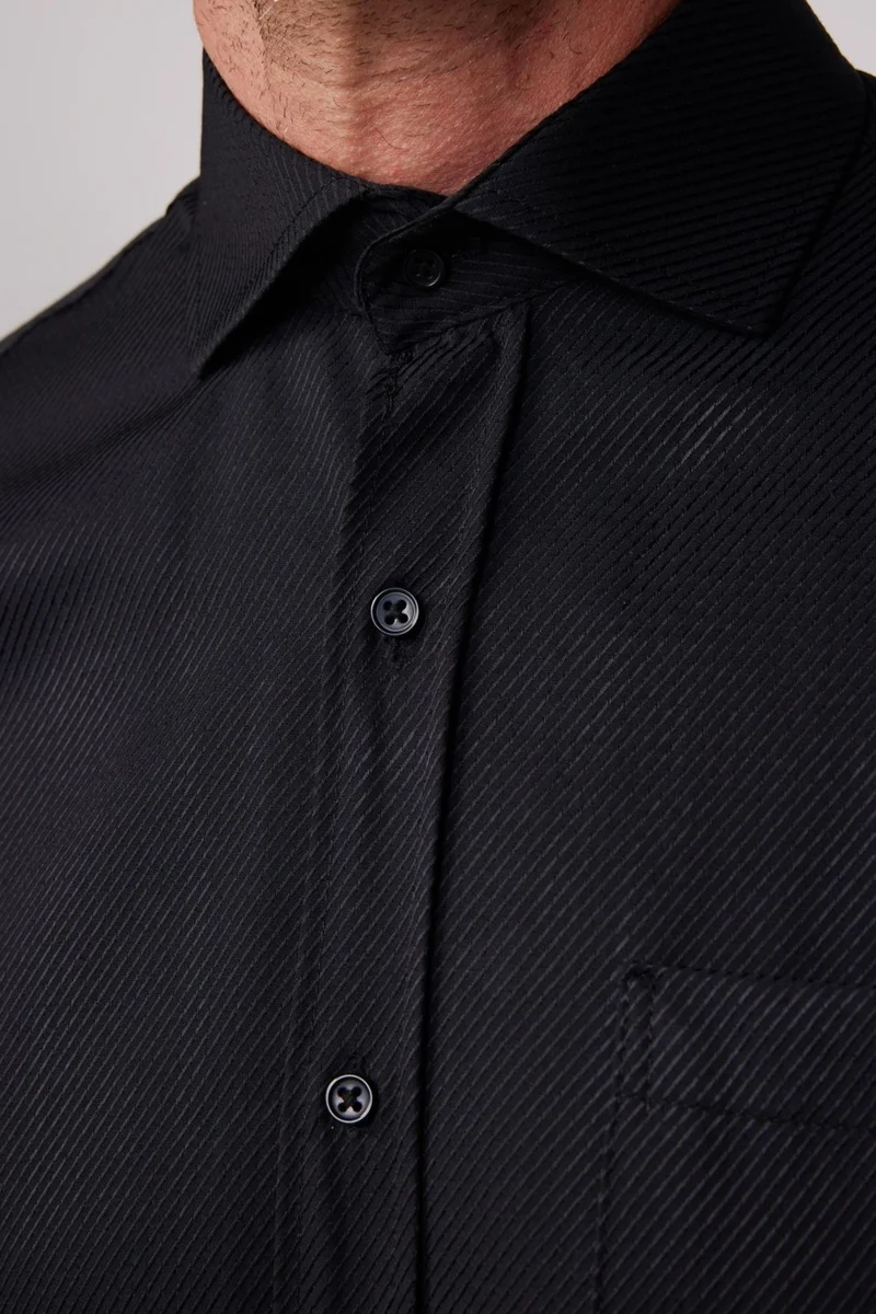 تودورس Classic Fit Cotton Easy-Iron Dobby Men's Black Shirt