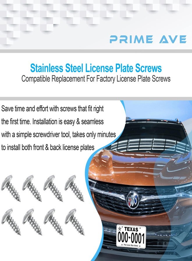 PRIME AVE Stainless Steel License Plate Screws for License Plates, Frames, Covers - Rust Proof Licence Plate Screw Set for Front/Rear Compatible with Buick Cadillac Chevrolet GMC - Image 4