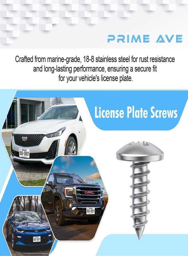 PRIME AVE Stainless Steel License Plate Screws for License Plates, Frames, Covers - Rust Proof Licence Plate Screw Set for Front/Rear Compatible with Buick Cadillac Chevrolet GMC - Image 5