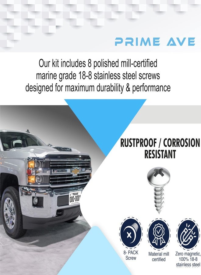PRIME AVE Stainless Steel License Plate Screws for License Plates, Frames, Covers - Rust Proof Licence Plate Screw Set for Front/Rear Compatible with Buick Cadillac Chevrolet GMC - Image 2