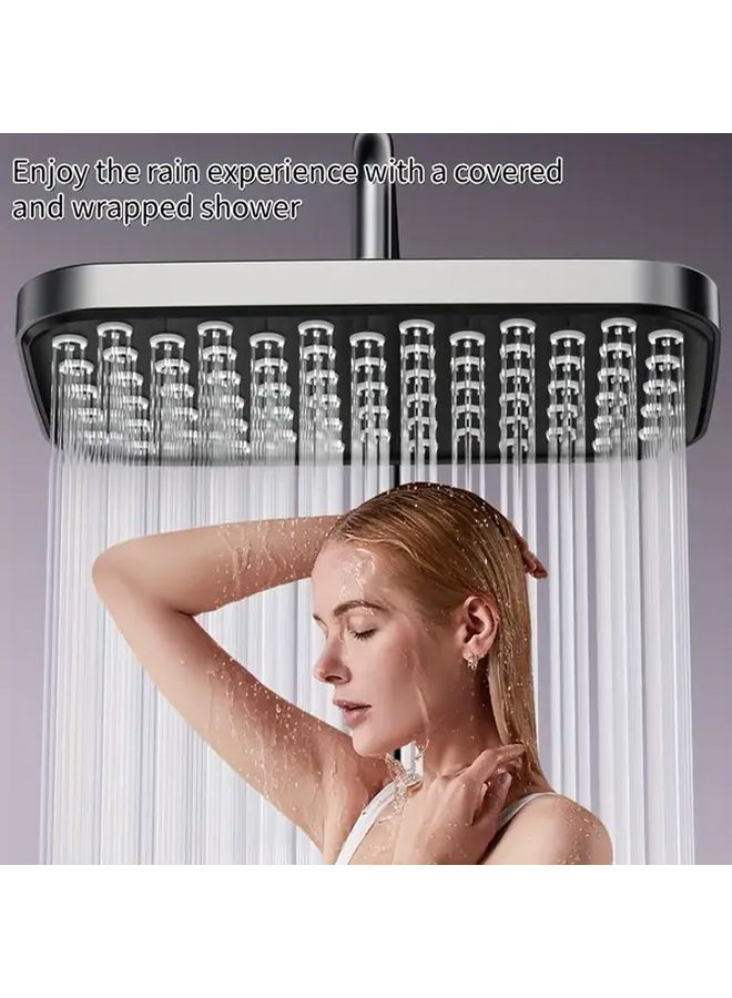 13 Inch Large Square ABS Overhead Rainfall Showerhead Black Huge Water Volume Bathroom Shower System - Image 1