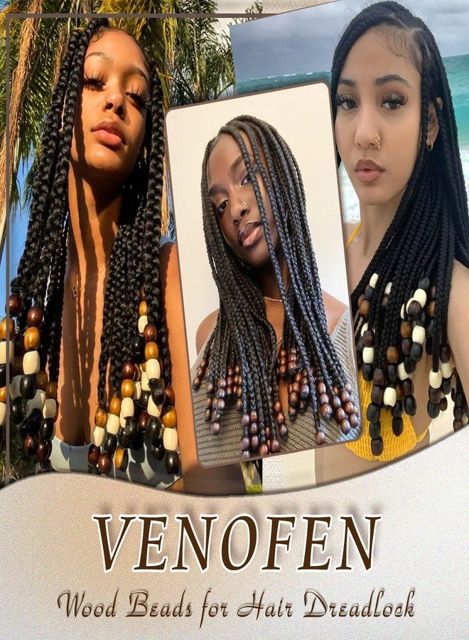 VENOFEN 60PCS Wood Hair Beads Natural Wooden Beads for Loc Round Dreadlock Bead Jewelry Vintage Braids Accessories for Women and Girls - Image 5