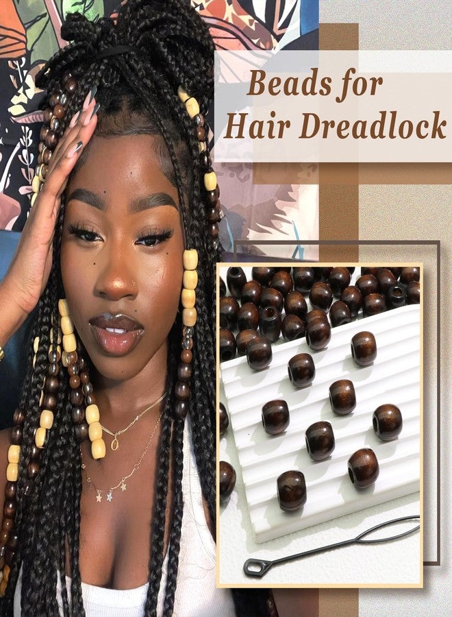 VENOFEN 60PCS Wood Hair Beads Natural Wooden Beads for Loc Round Dreadlock Bead Jewelry Vintage Braids Accessories for Women and Girls - Image 3