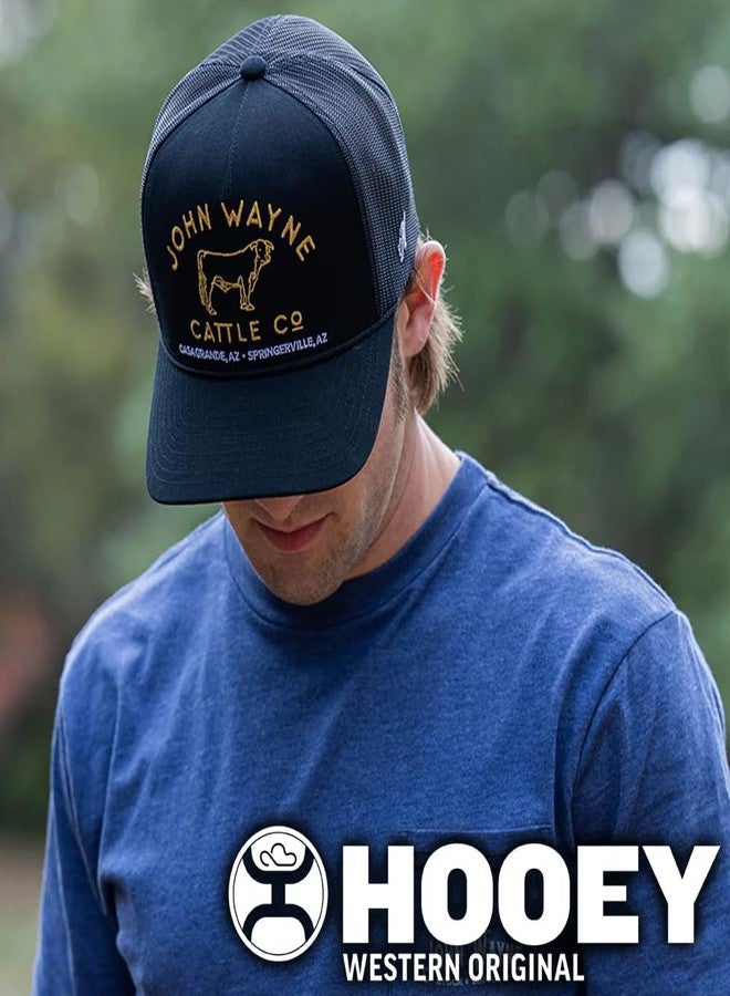HOOEY John Wayne Trucker Hat for Men – Adjustable Snapback, Breathable Mesh Baseball Cap - Western Trucker Hat, Structured 5-Panel - One-Size - Cattle Co Stitch Design - Black - Image 3