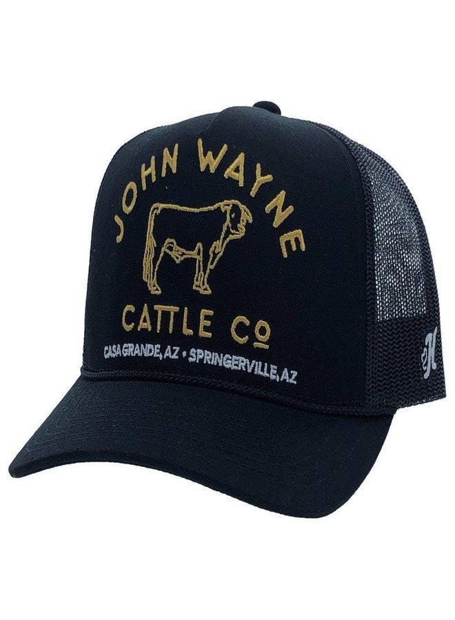 HOOEY John Wayne Trucker Hat for Men – Adjustable Snapback, Breathable Mesh Baseball Cap - Western Trucker Hat, Structured 5-Panel - One-Size - Cattle Co Stitch Design - Black - Image 1