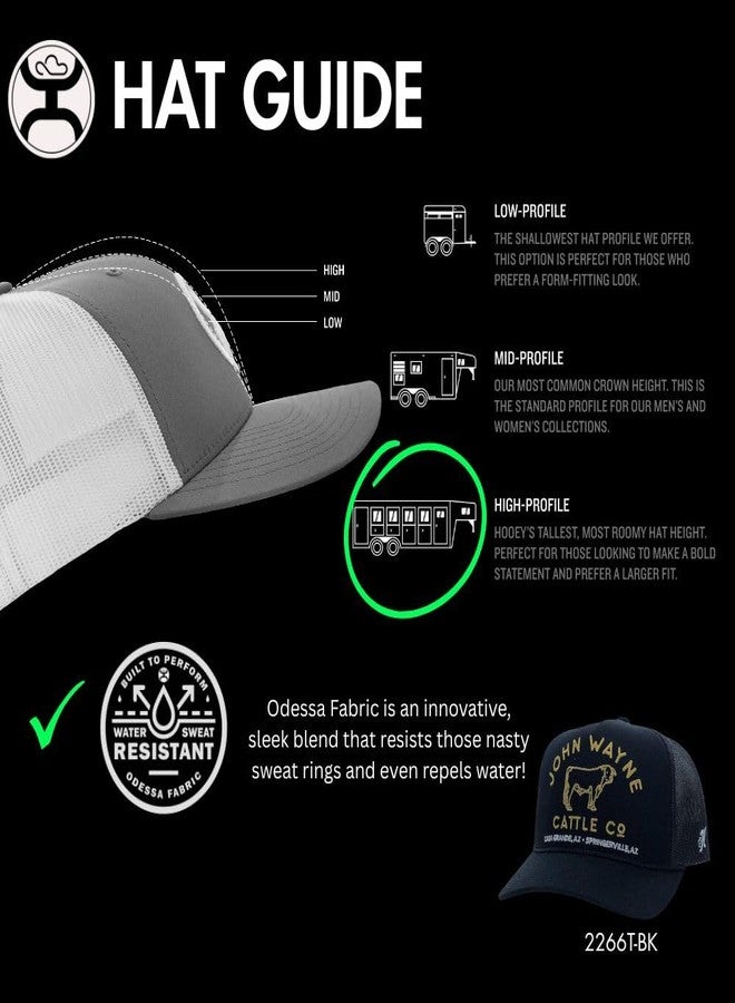 HOOEY John Wayne Trucker Hat for Men – Adjustable Snapback, Breathable Mesh Baseball Cap - Western Trucker Hat, Structured 5-Panel - One-Size - Cattle Co Stitch Design - Black - Image 4