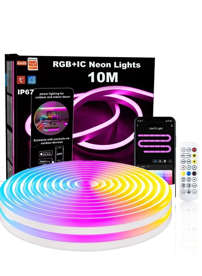 UanTii RGBIC Neon Rope Light 10M, Tuya Wifi Strip Lights,IP67 Waterproof, Music Sync, DIY Design, Works with Alexa, Google Assistant,Alexa Light Strip for Bedroom Wall Decoration - Image 1