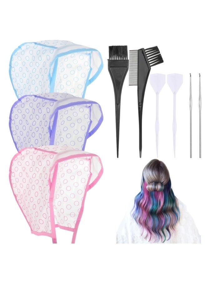 مجموعة صبغ الشعر المنزلية مكونة من 9 قطع، قبعة تلوين الشعر مع خطافات بلاستيكية، مجموعة أدوات تصفيف الشعر في صالونات التجميل (أزرق، وردي، بنفسجي) - Image 1