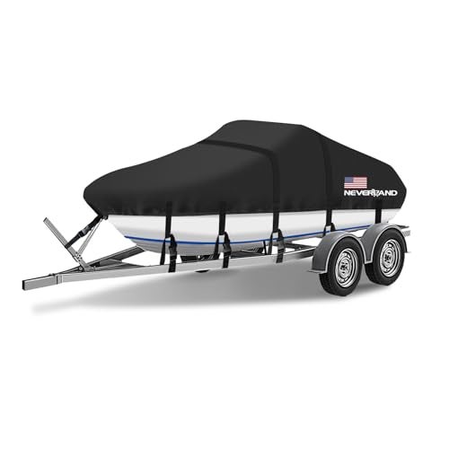 NEVERLAND Boat Cover 17-19 ft Waterproof Boat Covers Fits Bass, V-Hull and Tri-Hull, Fish & Ski, Runabout Bowrider Boat, 17' 18' 19' Foot Heavy Duty Canvas Trailerable Boat Cover Black - Image 1