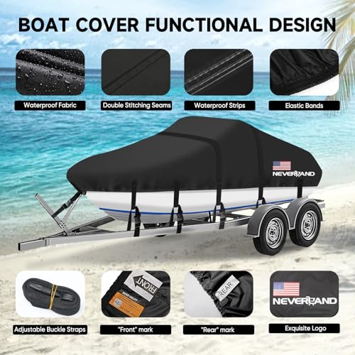 NEVERLAND Boat Cover 17-19 ft Waterproof Boat Covers Fits Bass, V-Hull and Tri-Hull, Fish & Ski, Runabout Bowrider Boat, 17' 18' 19' Foot Heavy Duty Canvas Trailerable Boat Cover Black - Image 3
