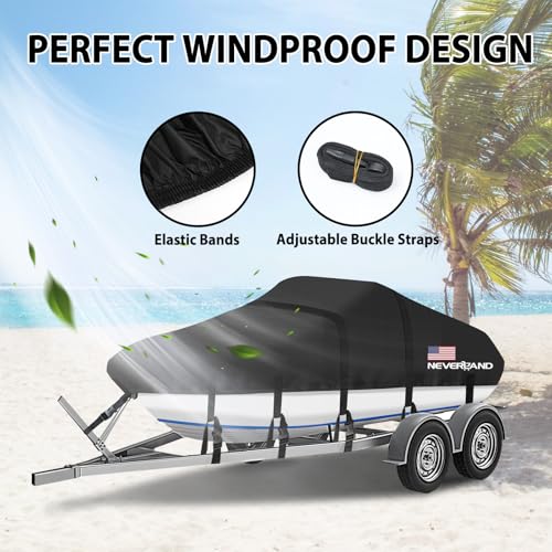 NEVERLAND Boat Cover 17-19 ft Waterproof Boat Covers Fits Bass, V-Hull and Tri-Hull, Fish & Ski, Runabout Bowrider Boat, 17' 18' 19' Foot Heavy Duty Canvas Trailerable Boat Cover Black - Image 4