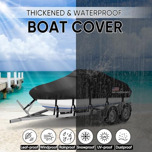 NEVERLAND Boat Cover 17-19 ft Waterproof Boat Covers Fits Bass, V-Hull and Tri-Hull, Fish & Ski, Runabout Bowrider Boat, 17' 18' 19' Foot Heavy Duty Canvas Trailerable Boat Cover Black - Image 5