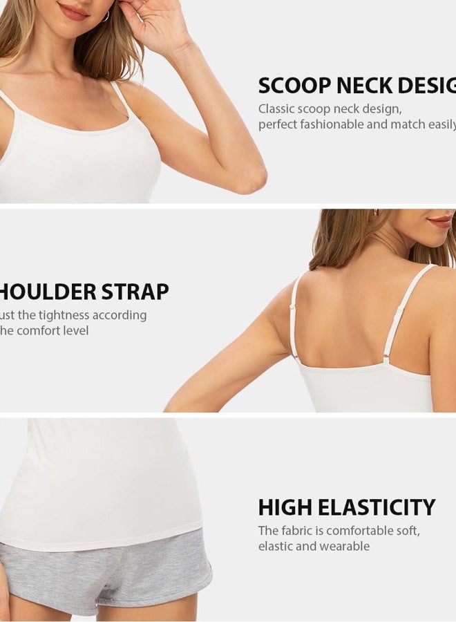 Vislivin Women's Basic Solid Camisole Adjustable Spaghetti Strap Tank Top, 1a4 Pack - Black/White/Black/Gray, M - Image 3