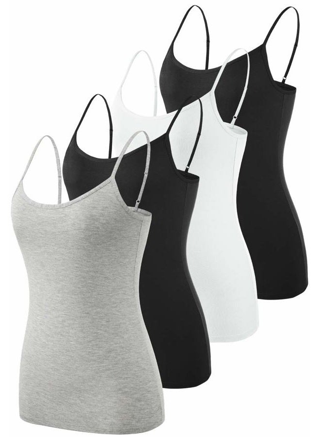 Vislivin Women's Basic Solid Camisole Adjustable Spaghetti Strap Tank Top, 1a4 Pack - Black/White/Black/Gray, M - Image 1