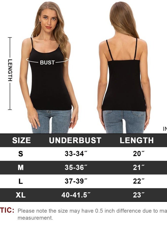 Vislivin Women's Basic Solid Camisole Adjustable Spaghetti Strap Tank Top, 1a4 Pack - Black/White/Black/Gray, M - Image 5