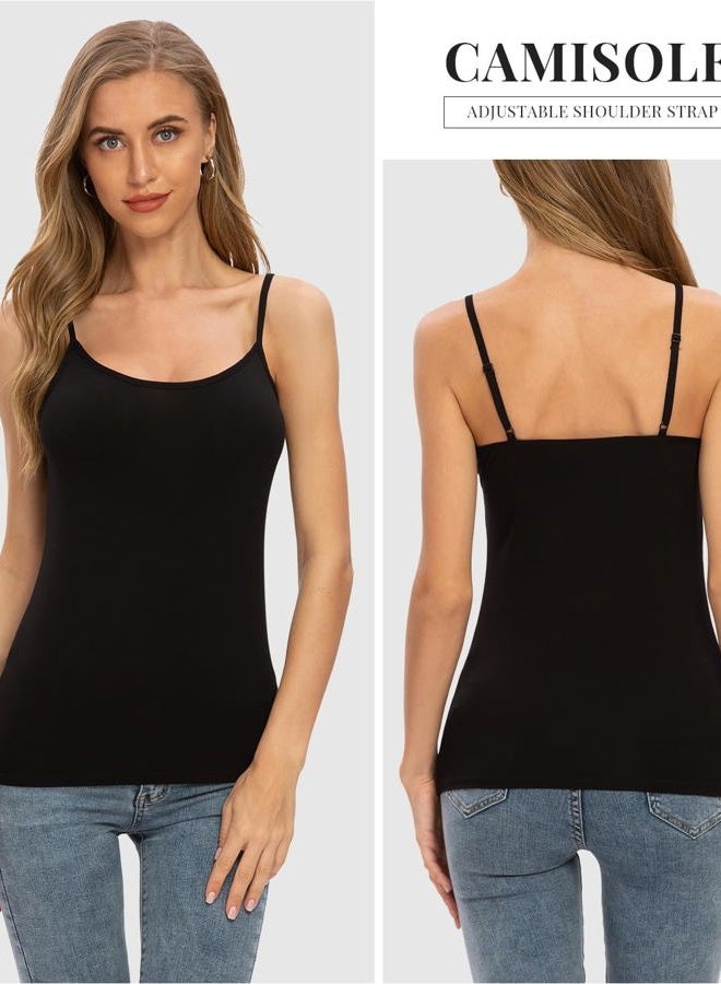 Vislivin Women's Basic Solid Camisole Adjustable Spaghetti Strap Tank Top, 1a4 Pack - Black/White/Black/Gray, M - Image 2