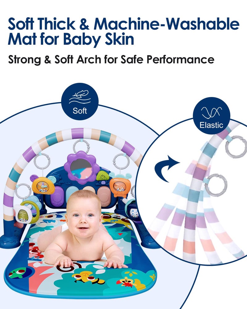 dearlomum Baby Play Mat Gym, Funny Play Piano Tummy Time Activity Mat with 5 Infant Sensory Toys, Music and Lights, Boy & Girl Gifts for Newborns 0 to 3 6 9 12 Months (Blue) - Image 5
