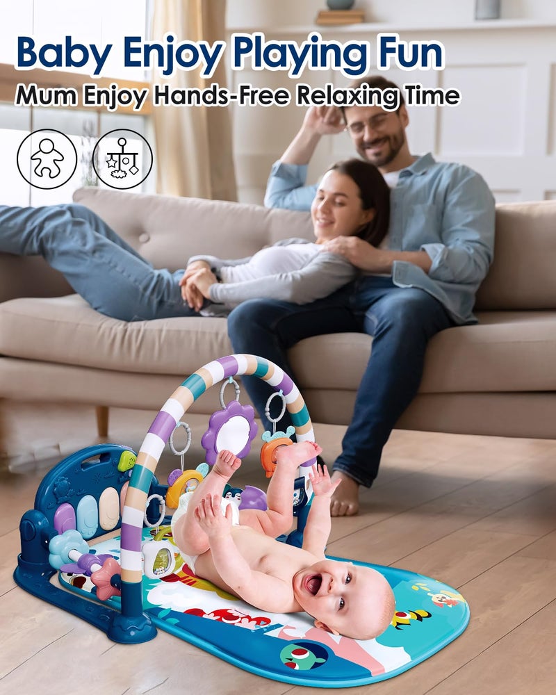dearlomum Baby Play Mat Gym, Funny Play Piano Tummy Time Activity Mat with 5 Infant Sensory Toys, Music and Lights, Boy & Girl Gifts for Newborns 0 to 3 6 9 12 Months (Blue) - Image 4