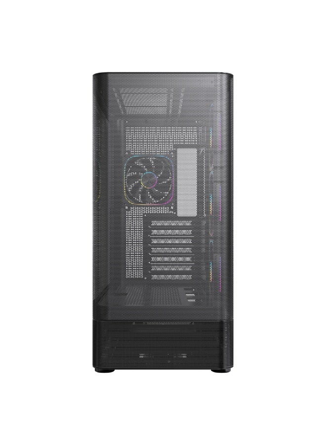 أسيجيك‎ علبة كمبيوتر ألعاب LunarisFlow ATX متوسطة الحجم، واجهة أمامية شبكية عالية التدفق للهواء، لوحة زجاجية مقسّى، منفذ USB من النوع C، تدعم مشعاع تبريد سائل 420 مم، وبطاقة رسومات 400 مم، 10 فتحات للمراوح، أسود | AG-LUNARISFLOW-BK - Image 2