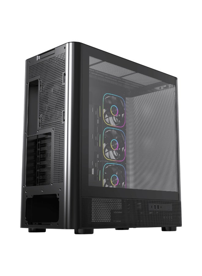 أسيجيك‎ علبة كمبيوتر ألعاب LunarisFlow ATX متوسطة الحجم، واجهة أمامية شبكية عالية التدفق للهواء، لوحة زجاجية مقسّى، منفذ USB من النوع C، تدعم مشعاع تبريد سائل 420 مم، وبطاقة رسومات 400 مم، 10 فتحات للمراوح، أسود | AG-LUNARISFLOW-BK - Image 4