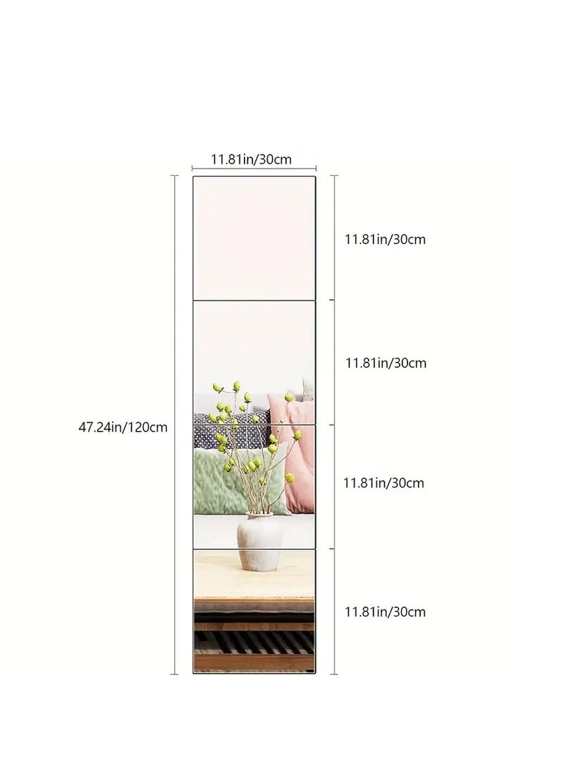 Wall Mirror with Perfect Size Safe and Durable No Drilling Easy to Install and Use for Home Decor, Full Length Mirror 120x30cm, Full Body Mirror Hanging or Leaning on Wall