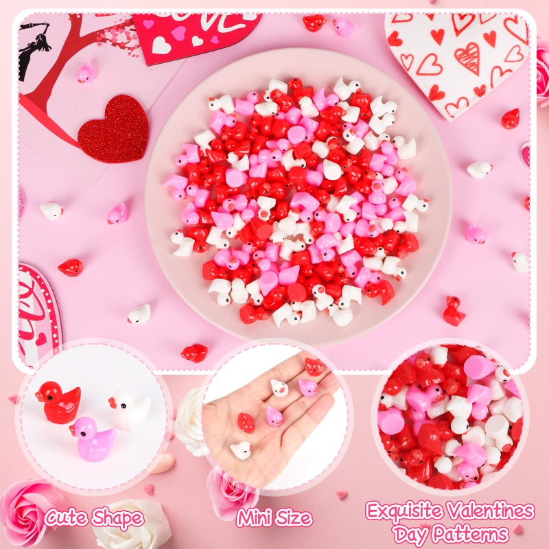 DERAYEE 150PCS Valentines Mini Resin Ducks Bulk, Tiny Resin Ducks Figurines Red Pink White Mini Duck Miniature for Valentine's Day Party Favors Dollhouse Garden Decorations DIY Craft - Image 3