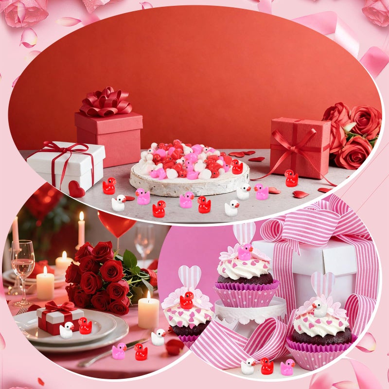 DERAYEE 150PCS Valentines Mini Resin Ducks Bulk, Tiny Resin Ducks Figurines Red Pink White Mini Duck Miniature for Valentine's Day Party Favors Dollhouse Garden Decorations DIY Craft - Image 4