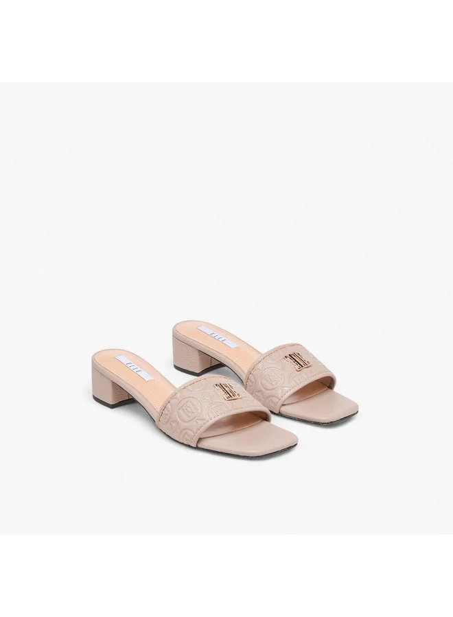 ELLE Women's Monogram Embossed Slip-On Sandals with Block Heels