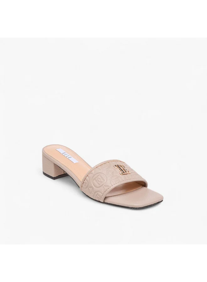 ELLE Women's Monogram Embossed Slip-On Sandals with Block Heels