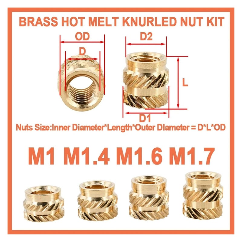 مكونات نحاسية ساخنة الذوبان للطباعة ثلاثية الأبعاد - مقاسات M1، M1.4، M1.6، M1.7، مع خيوط متعرجة للتثبيت في المواد البلاستيكية (100 قطعة، مقاس M1.4x4x2.3) - Image 4